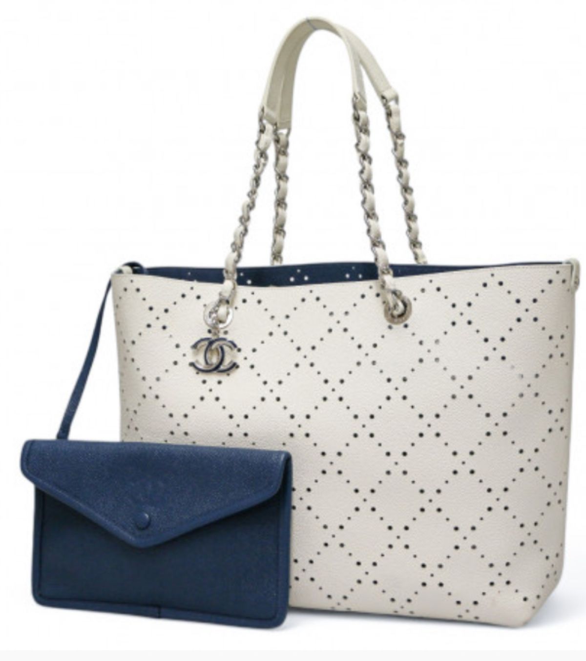 Chanel Shopping Tote Petit Cuir Grainé Blanc