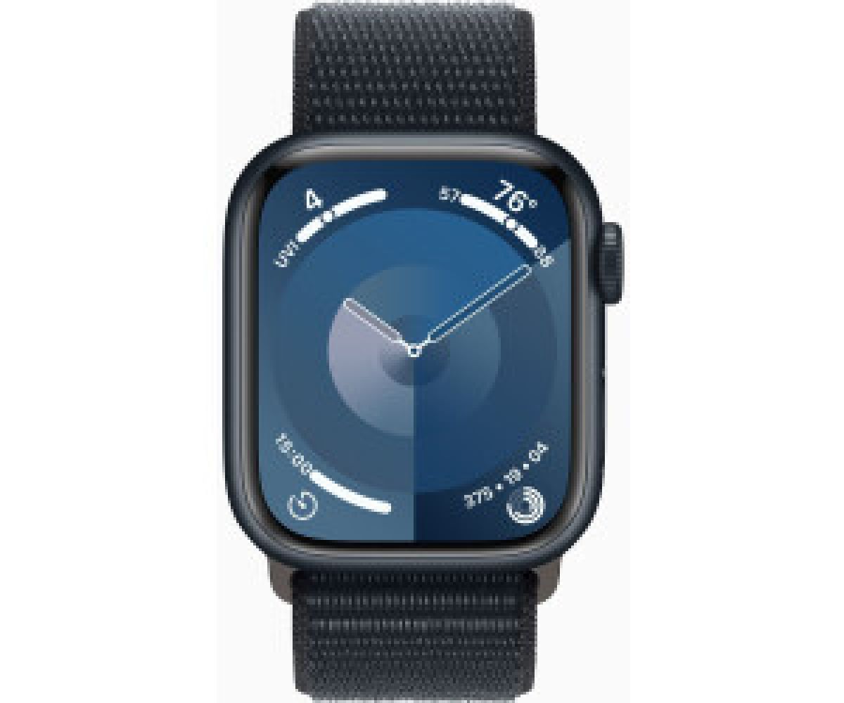 Apple SERIES 9 41mm Aluminium Gris Sidéral Bracelet Sport Nylon Boucle Scratch Bleu nuit