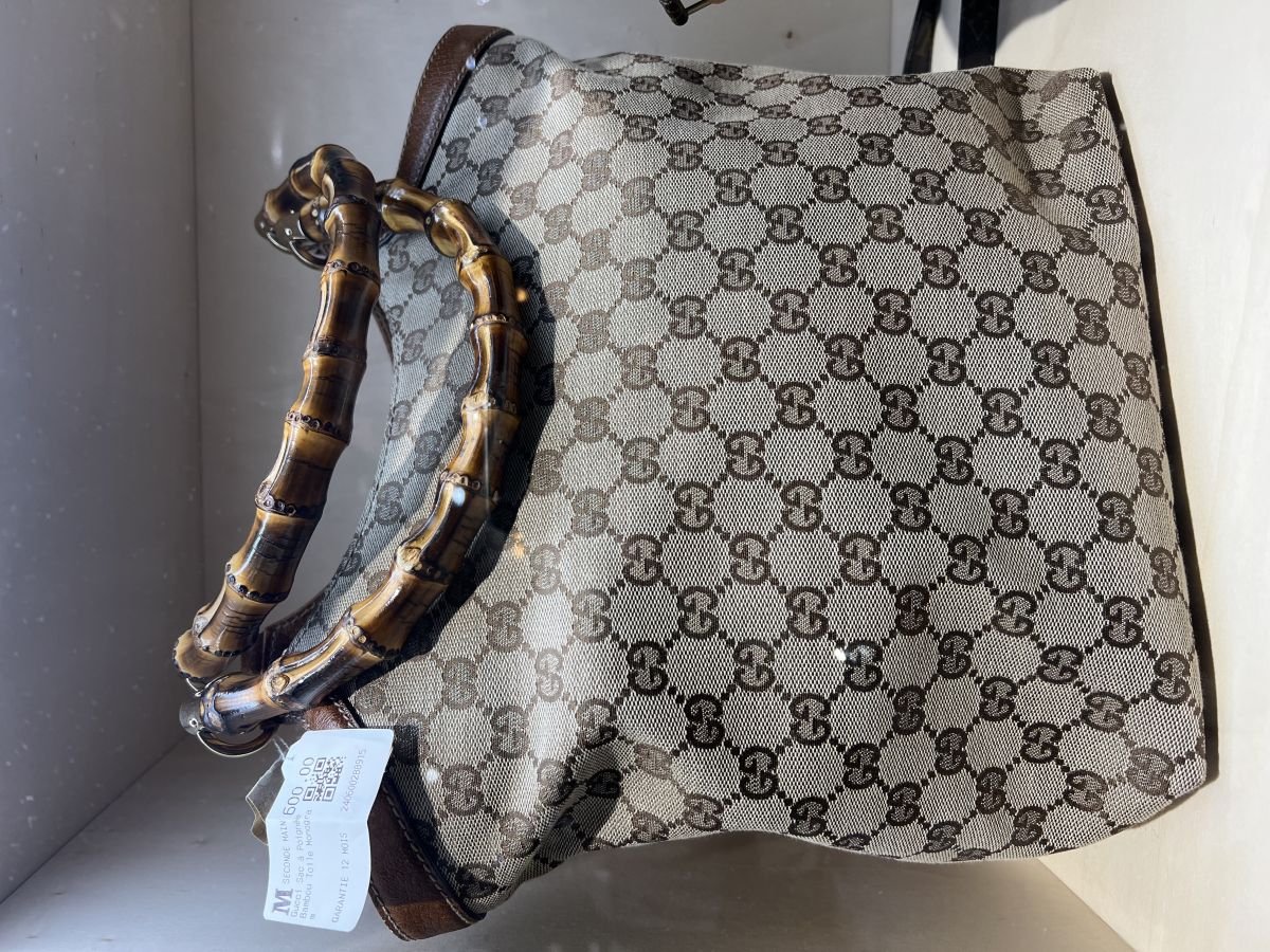 Gucci Sac à Poignée Bambou  Cuir Blanc Cassé