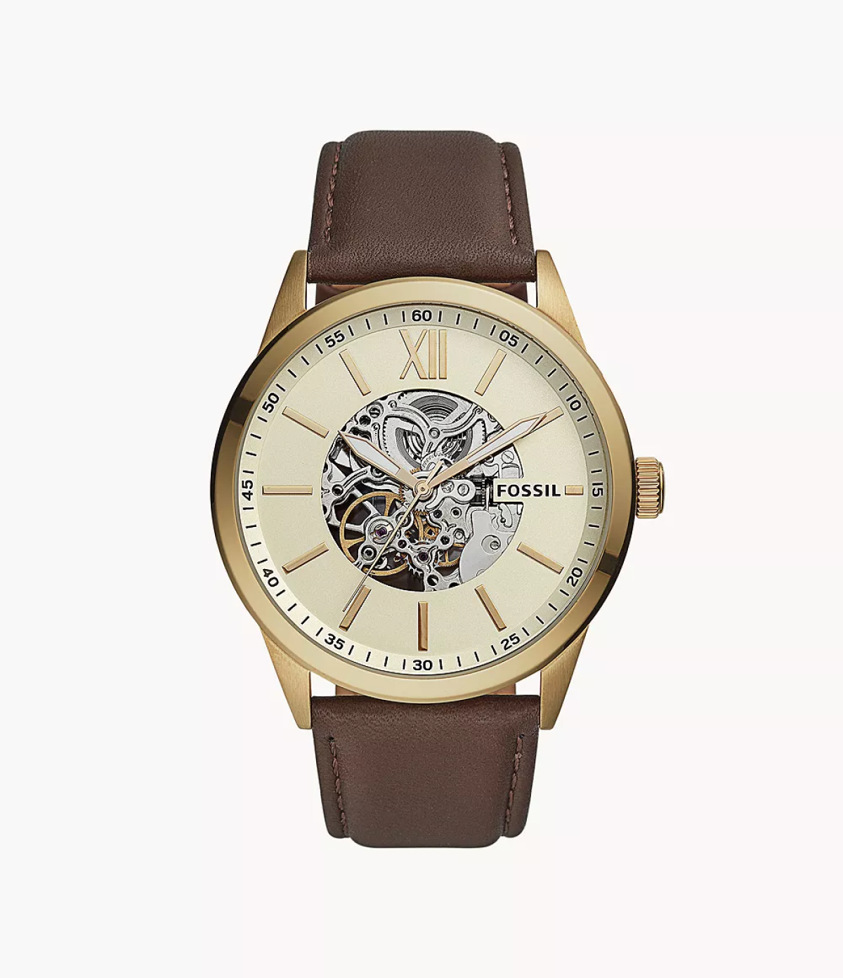 Fossil Flynn Automatique Blanc Cuir