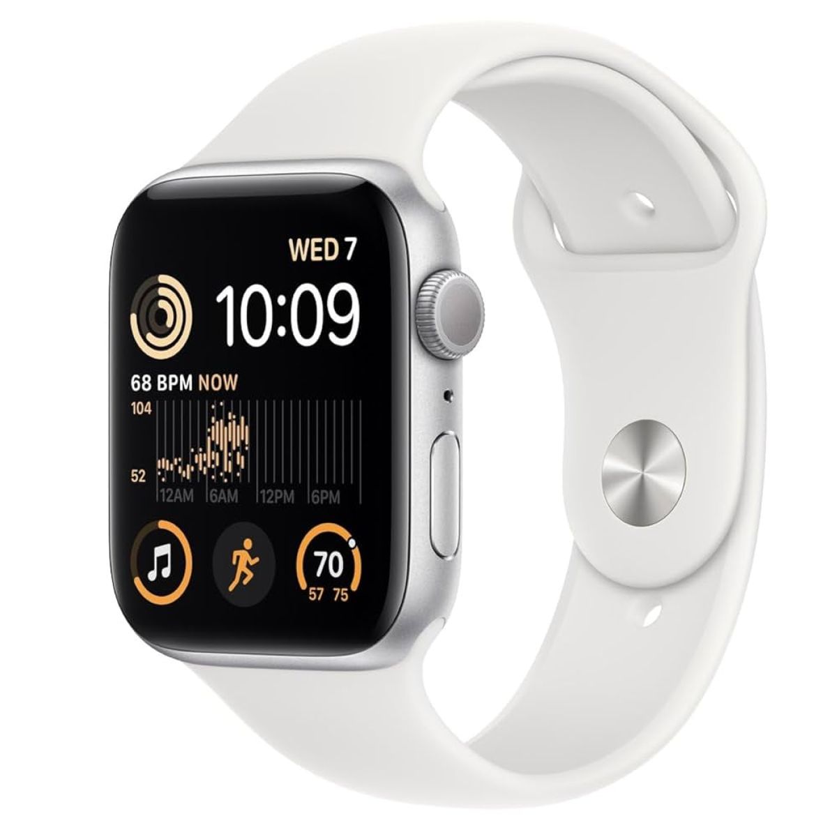 Apple Watch SE (2e génération) 44mm A2723 Aluminium Gris Sidéral Bracelet Sport Blanc