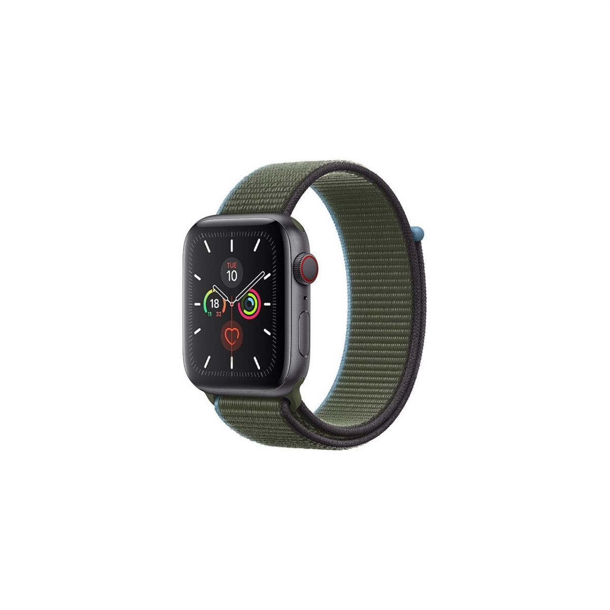 Apple Apple Watch Series 5 44mm (A2093) Aluminium Gris Sidéral Bracelet Sport Nylon Boucle Scratch Vert olive