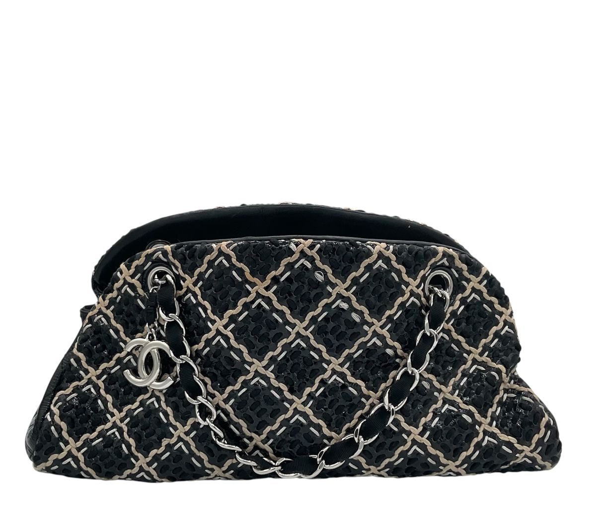 Chanel Mademoiselle Medium Tweed et Cuir Vernis Noir