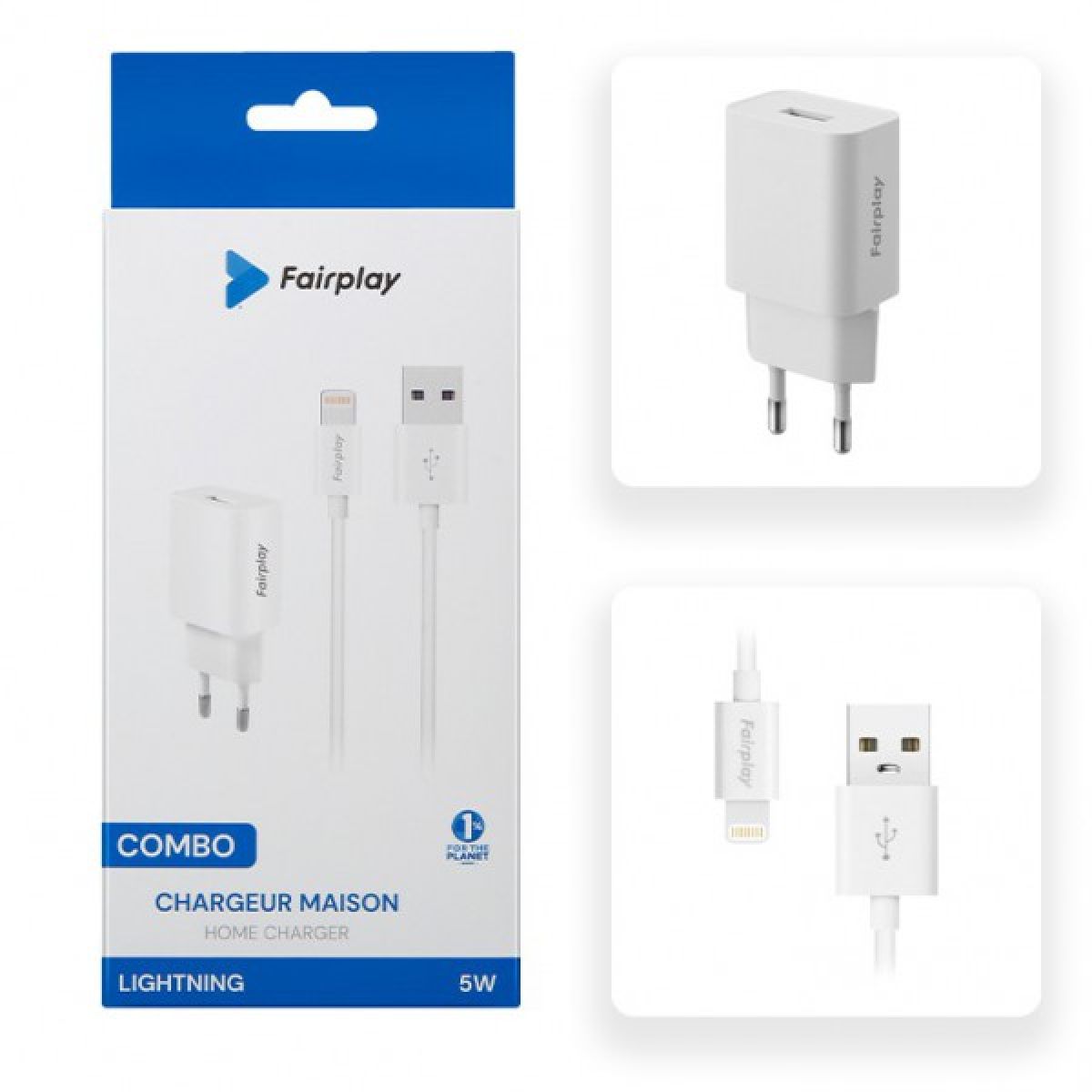 Fairplay 12W + cable lightning ( 1m) chargeur