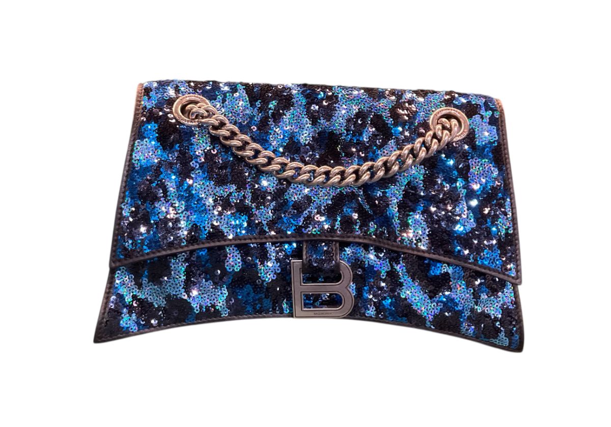 Balenciaga Crush Chain S Paillettes/Cuir Bleu et Noir