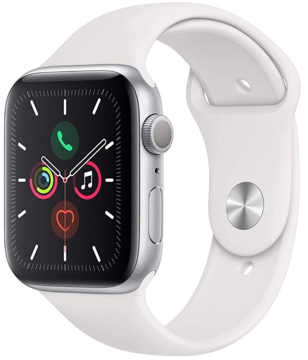 Apple Watch Serie 5 44mm (A2093) Aluminium Argent Bracelet Boucle Unique Silicone Blanc