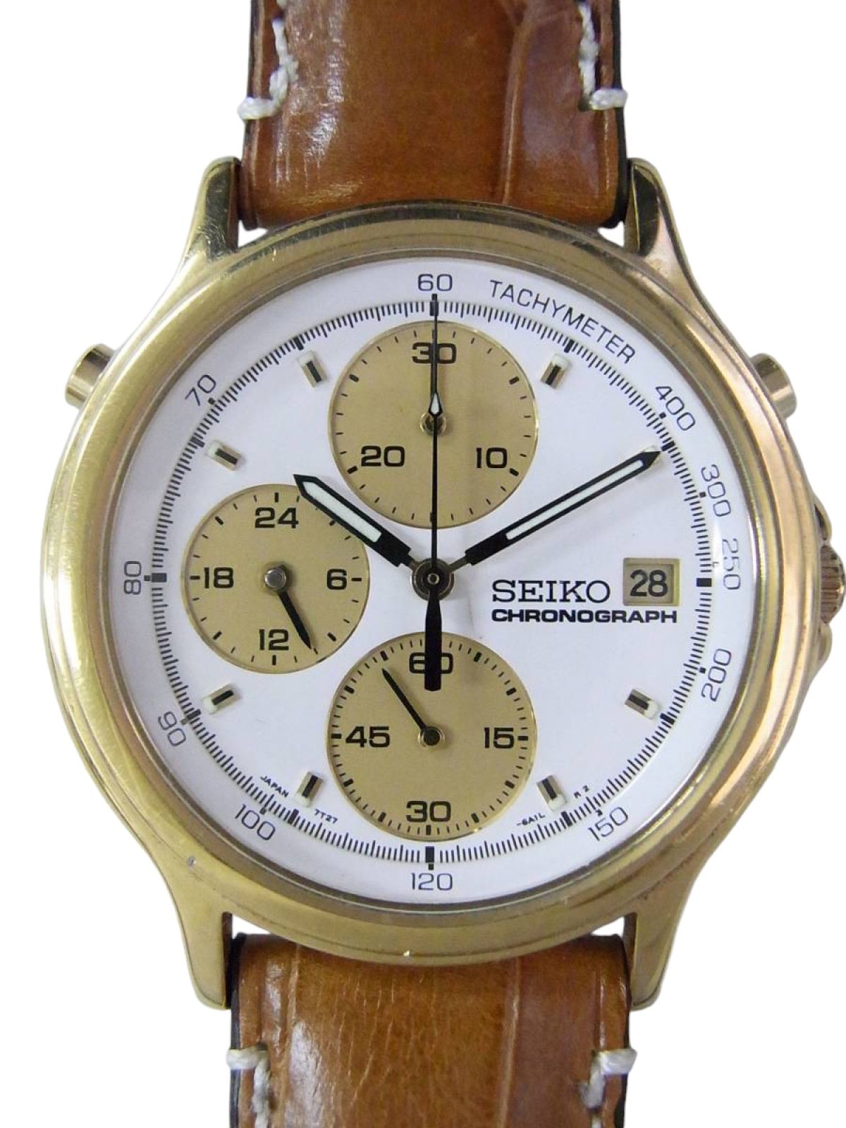 Seiko 7T27-6A00 Quartz Doré Cuir